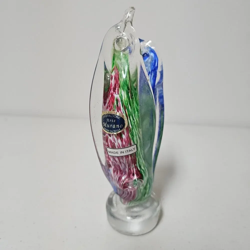 Lavorazione Arte Murano Double Penguin Art Glass Paperweight Made In Italy